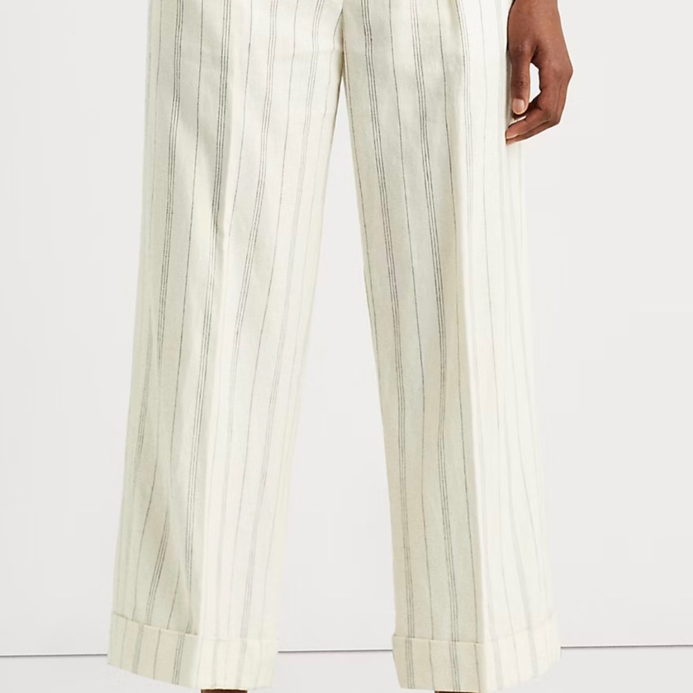 Lauren by Ralph Lauren Linen twill cropped wide leg trouser size 6